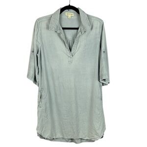 Cloth & Stone Casual Tencel 3/4 Roll Tab Sleeve Tunic Top Medium Soft Grey